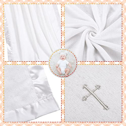 Panelee 2 Pcs Baptism Gifts Christening Blanket with Embroidered Cross Baby Blessings Lamb Security Blanket for First Communion, Baby Showers