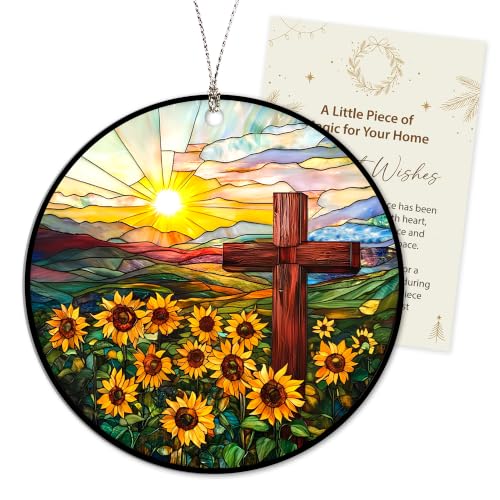 Christian Gifts for Women, Cross Suncatcher Sunflower for Christmas Tree - color: Natural Cross