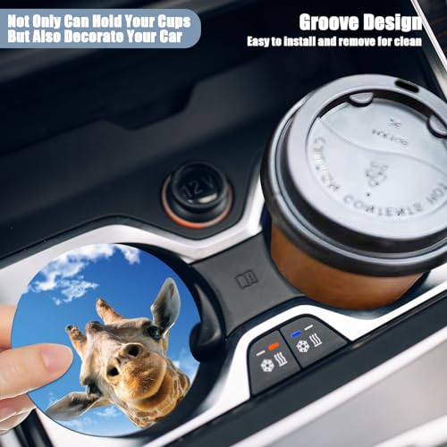 Cup Holders Car Coasters - Cute Giraffe Absorbent Ceramic Coaster, Drink Cup Holder Coasters, Auto Accessories for Women & Men, Pack of 2 - color: Giraffe