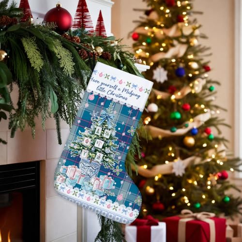 Blue Plaid Chinoiserie Christmas Mahjong Stockings 16 Inch - color: Christmas14