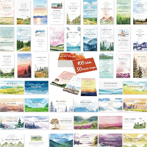 Gethelud 100 PCS Bible Verse Cards, 50 Delicate Designs Mini Prayer Cards Water-color Style Motivational Inspirational Quote Cards for Religious Christian Woman - style: Watercolor Style -100pcs