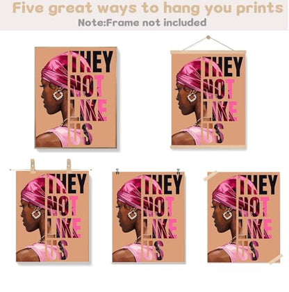 EVER-GOING TUNE Pink Black Girl Wall Art Set of 4,Trendy African American Women Wall Art,Trendy Preppy African American Woman Pictures for Living Room Bedroom College Dorm,8x10(Unframed - color: Pink Wall Art-1