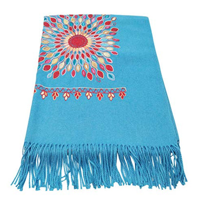 Urban CoCo Embroidered Scarf for Women, Tassel Shawl, Soft Lightweight Wrap - color: Blue