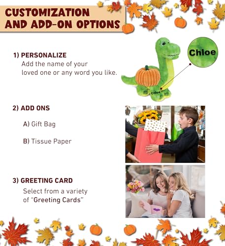 DolliBu Super Soft Green Dinosaur Stuffed Animal with Pumpkin Plush Decor - Dinosaur Pumpkin Plush Animal for Fall, Halloween and Thanksgiving, Pumpkin Plush Toy for Baby, Kids, Adults - 10 Inches