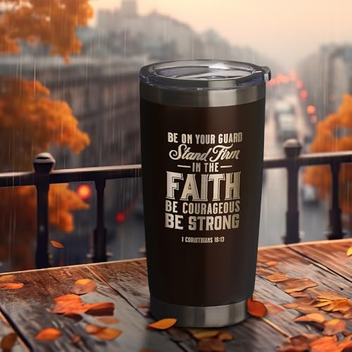 Christian Art Gifts Stainless Steel Double Wall Vacuum Insulated Tumbler 18 oz - color: Brown/Stand Firm