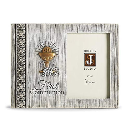 Joseph's Studio by Roman - First Communion Distressed Picture Frame for 4" x 6" Photo, Vertical Tabletop or Desk Display - 7.5" H, Resin and Stone, Decorative, Collection, Durable, Long Lasting
