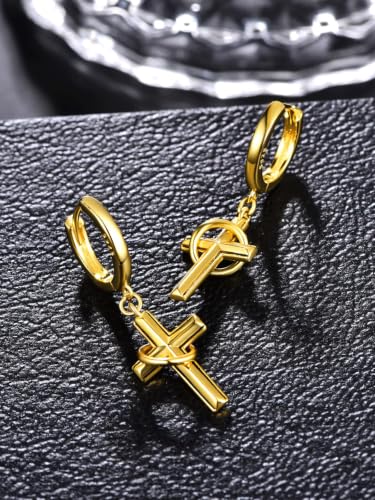 Cross Earrings 925 Sterling Silver Cross Dangle Earrings Christianity Jewelry Gift for Men Women - style: Ring Cross-Gold