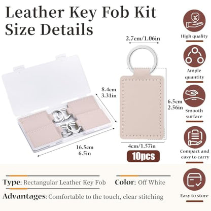 10 Pcs Leather Key Fob, Rectangular Laser Engraving Blanks Keychain Blanks - color: Off White-10 Pcs