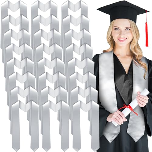 Geyoga 24 Pcs Graduation Stole Bulk Sublimation Blank 70 in - color: Silver