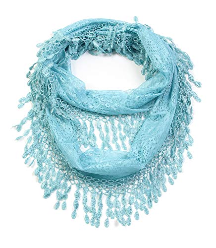 Scarf& Feminine Lace Infinity with Teardrop Fringes - color: Blue