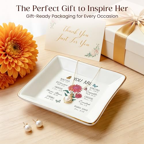 Birthday Gifts for Women, Mum Scripture Jewelry Dish, Christian Gifts - style: Chrysanthemum: Loyalty, Honesty, Longevity(November Birth Month, Mum Flower )