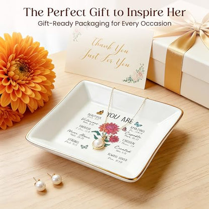 Birthday Gifts for Women, Mum Scripture Jewelry Dish, Christian Gifts - style: Chrysanthemum: Loyalty, Honesty, Longevity(November Birth Month, Mum Flower )
