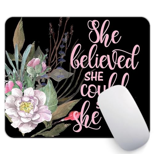 She Believed she Could so she did Motivational Quote Lilac Floral Desk Mouse pad Office Decoration - color: She believed