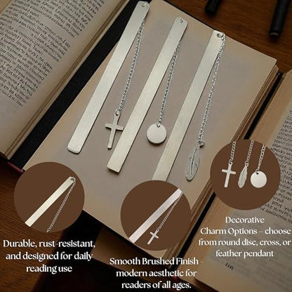 Metal Bookmark with Cross Charm Slim Durable Stainless Steel Gift Box - style: Cross Bookmark