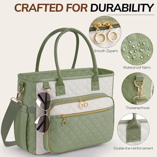 Large Bible Bag with Bible Cover Case for Women,Color-Blocking Quilted Church Tote Bag with Shoulder Strap, Christian Gifts for Women(Green) - color: Beige/Green
