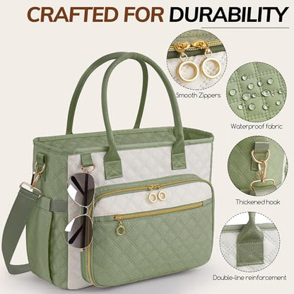 Large Bible Bag with Bible Cover Case for Women,Color-Blocking Quilted Church Tote Bag with Shoulder Strap, Christian Gifts for Women(Green) - color: Beige/Green