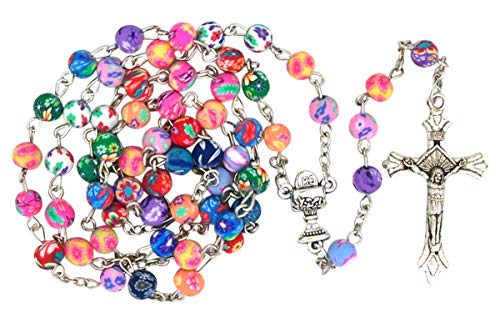 Needzo Colorful Flower Prayer Bead First Communion Rosary, 19 Inch