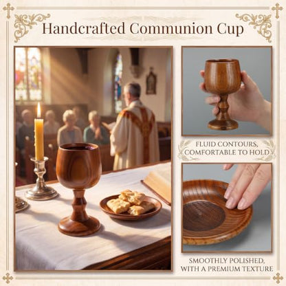 6 Set 5 oz Wooden Goblet with Tray, Jujube Communion Cups