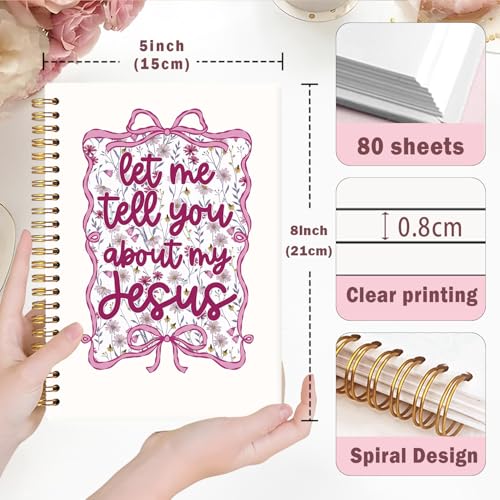 Lacama Bible Journal for Women, Christian Prayer Journal Pink Notebook Gifts for Teen Girls Kids Women, Coquette Preppy Bows Cute Church Faith Journaling Hardcover Spiral Notebook 5.5x8.3 inch - color: Let Me Tell You About My Jesus - Pink