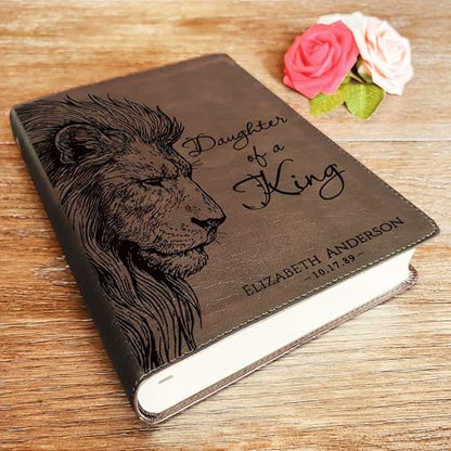 STARKENBURG COMPANY Personalized ESV Journaling Bible, Daughter of a King Lion Design, Custom Engraved Name, Christian Gift, Baptism Gift, Bible Gift for Her