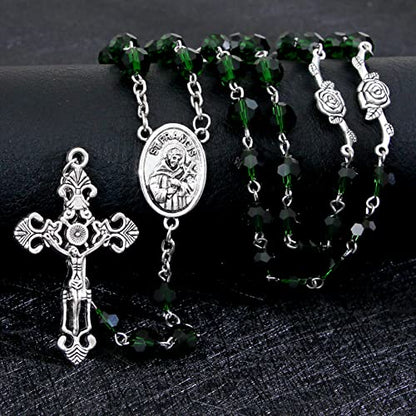 KOMI Rosary Beads Catholic for Women Gemstone Rosary Beads Necklace with Crucifix Cross Crystal Pearl Rosary Rosarios Catolicos Catholic Gifts - style: 8mm Green Crystal Beads