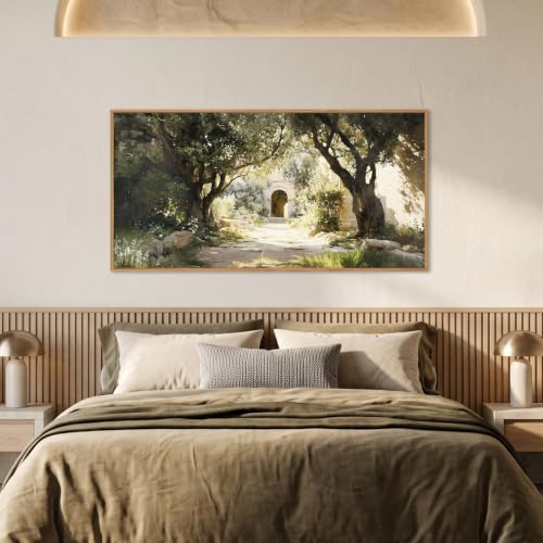 Garden of Gethsemane Landscape Framed Canvas Wall Art -20"x40" - color: Garden Landscape Wall Art, size: 20"L x 40"W