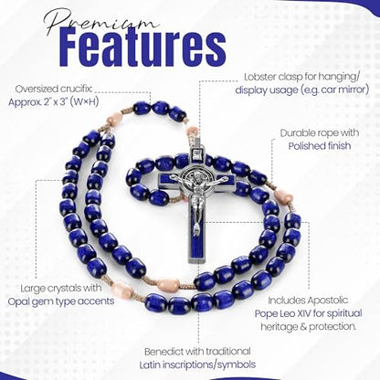 SANCTUM VERITAS Catholic Rosary Necklace | Large Italian Prayer Beads Gift - style: Navy Blue
