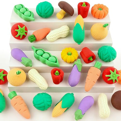 30 Pcs Vegetable Erasers for Kids - 3D Take Apart Puzzle Erasers for Desk Pet, Classroom Prizes, Game Rewards, Party Favors, Class Treasure Box - color: Vegetable-30