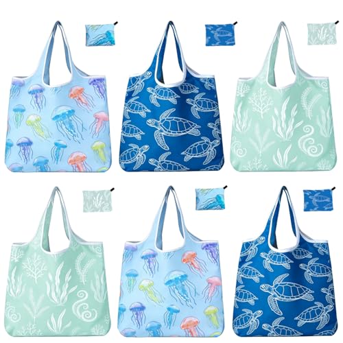 6 Pack Foldable Shopping Bag, Reusable Shopping Bag - color: Ocean
