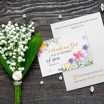 24 Pack Christian Thank You Appreciation Cards, Flower - style: Flower
