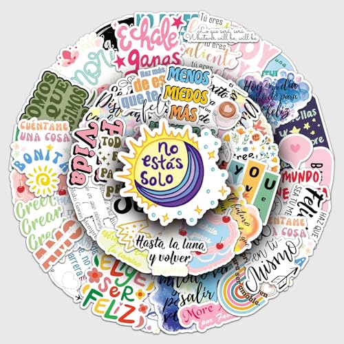 50Pcs Spanish Motivational Stickers, Waterproof Inspirational Positive Affirmation Vinyl Aesthetic Decals for Water Bottle, Laptop, Scrapbook, Skateboard, Children, Teenagers, Boys, Girls, Adults - color: Spanish Motivational Stickers-2