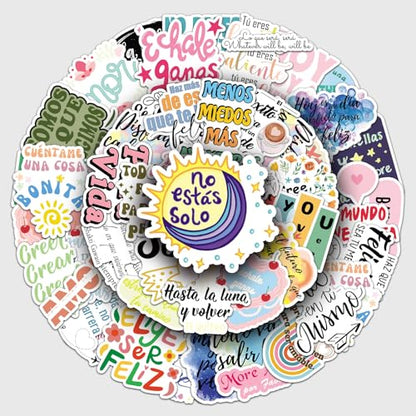 50Pcs Spanish Motivational Stickers, Waterproof Inspirational Positive Affirmation Vinyl Aesthetic Decals for Water Bottle, Laptop, Scrapbook, Skateboard, Children, Teenagers, Boys, Girls, Adults - color: Spanish Motivational Stickers-2