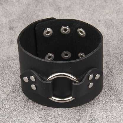 GelConnie Punk Leather Cuff Bracelet Adjustable Straps Wrap Bracelets Arm Armor Cuff Gothic Leather Wristbands for Men, Women - color: MLPB105-Black