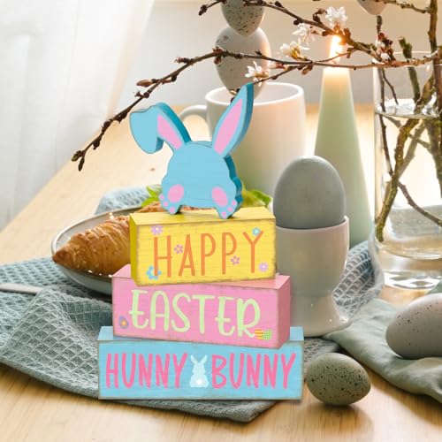 Britimes Tiered Tray Decor Set, 4 Pack, Wooden Table Sign, Spring Easter - style: Hunny Bunnies