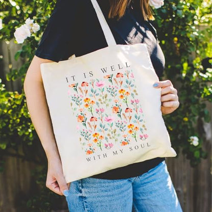 Aesthetic Canvas Tote Bag with Inner Pockets Cute Cloth Tote Bags for Women Reusable Graphic Cotton Bags
