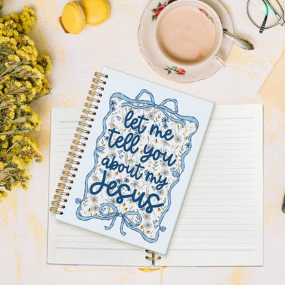MOFUYU Blue Bow Floral Christian Spiral Notebook,Journal for Bible Study - color: white(Blue)