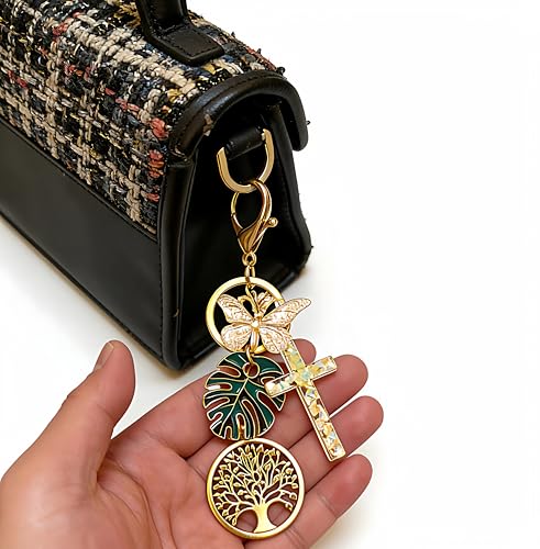 Cross Keychain for Women Jesus Christian Purse Bag Charms Key Charm Gifts for Women Purse Charms for Handbags - color: Glod Tone With Butterfly