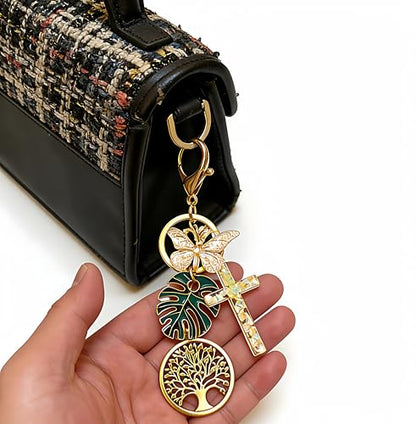 Cross Keychain for Women Jesus Christian Purse Bag Charms Key Charm Gifts for Women Purse Charms for Handbags - color: Glod Tone With Butterfly