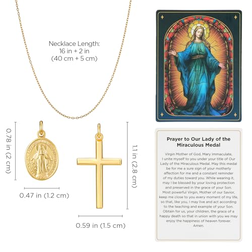 925 Miraculous Medal Necklace for Women, 18K Gold Virgin Mary Cross Pendant - color: Gold