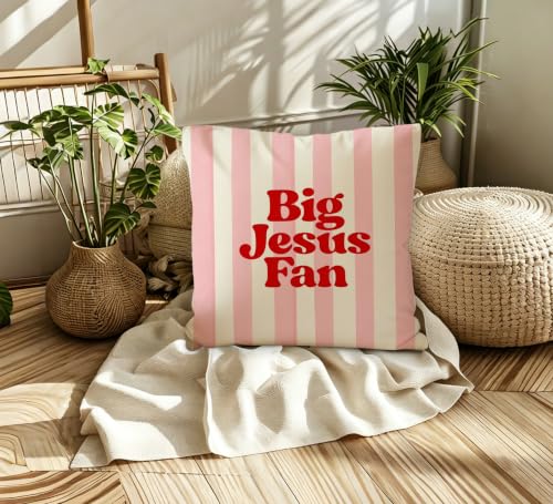 Pink Preppy Striped Jesus Christian Pillow Cover 18x18 Decor - color: Jesus