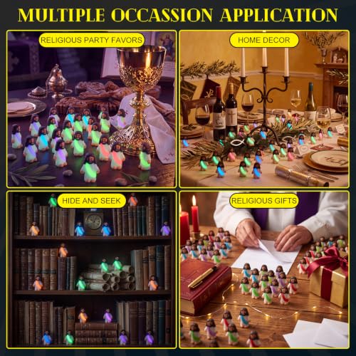 CroBlissful 100 Sets Mini Jesus Figurines Glow in Dark, Glowing Open Arms - style: Glowing Open Arms