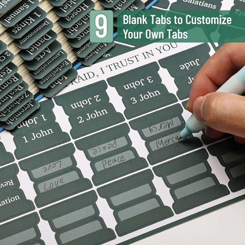 Mr. Pen- Laminated Bible Tabs, 75 pcs, Elegant Green, Easy-to-Read & Apply - color: Elegant Green