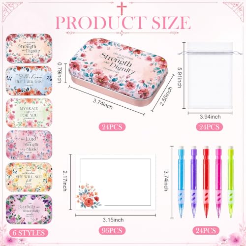 24 Sets Prayer Box Bulk with Cards, Pencils and Organza Bags, Floral Tin Prayer Boxes for Christian Gifts, Christmas, Church Favors, Bible Study, Baptism (Vibrant Floral) - style: Vibrant Floral