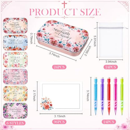 24 Sets Prayer Box Bulk with Cards, Pencils and Organza Bags, Floral Tin Prayer Boxes for Christian Gifts, Christmas, Church Favors, Bible Study, Baptism (Vibrant Floral) - style: Vibrant Floral
