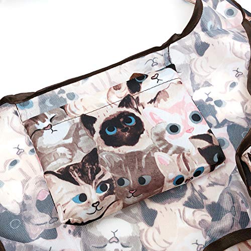 allydrew Large Foldable Tote Nylon Reusable Grocery Bags - color: Set of 2, Cuddly Kitties, size: Large & Small (Set of 2)