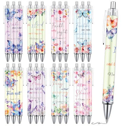 Wxiben Christian Butterfly Ballpoint Pens - 24PCS Bible Verse Inspirational Quotes Pens Set Religious Flower Butterfly Smooth Writing Gifts for Women Coworker Teacher Office School Supplies - color: Christian Butterfly Themed