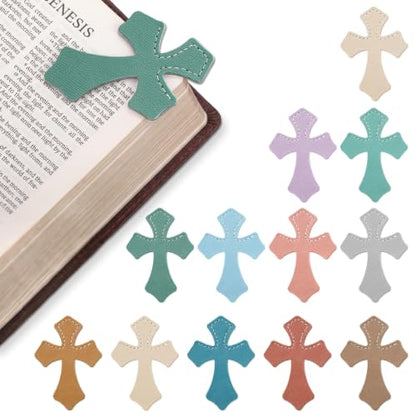 Resurhang 12 Pcs Leather Cross Bookmarks Christian Bookmarks, Colorful - color: Colorful