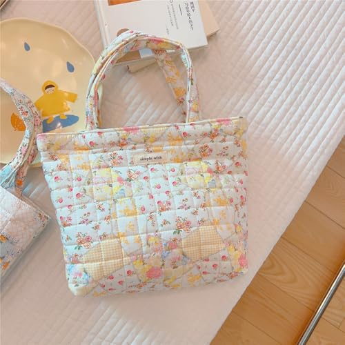 Sminra Small Bible Tote Bag for Women, Corduroy or Quilted Mini Tote Bag - color: Beige Collage Floral