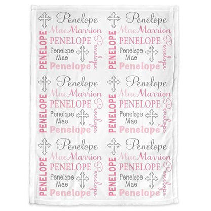 Personalized Baby Blanket, Girl Cross Name Blanket, Custom Newborn Swaddle with Name, Personalized Baby Gift for Baptism Or Babys Shower, Baptism, Monogram Fleece 30"X40", 40"X50" - color: Baptism Blanket