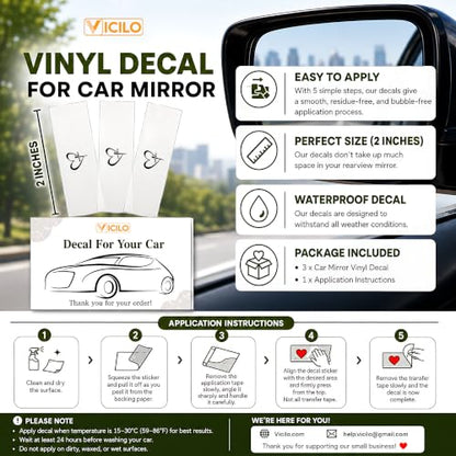 Christian Cross Heart Car Mirror Decal 3 Pack, Faith Rearview Mirror Stickers for Cars, Waterproof Vinyl Decals, Religious Car Accessories, Gift Cute for Women & Men